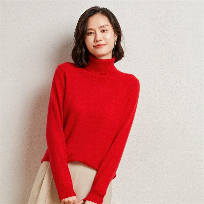 35%羊绒衫女套头高领短款打底针织衫秋冬宽松堆堆领毛衣内搭,女装羊绒衫,缇曼羊绒