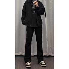 抖音得物品质cleanfit弹力黑色微喇直筒牛仔裤KZ06，男装牛仔裤，星座310A-4