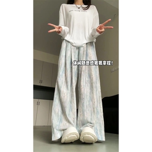 扎染镂空阔腿裤女2025新款春夏季高腰垂感休闲设计感宽松显瘦裤子图片