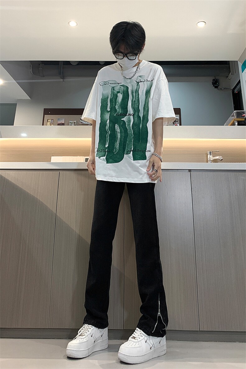 现货渐变拉链黑色牛仔裤男大码修身直筒裤K5804-K5805-P50,男装牛仔裤,星座205