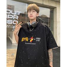 可48小时发货支持抖音得物来样二开美式满天星亮片短袖T恤MTX649，男装T恤，电商A486
