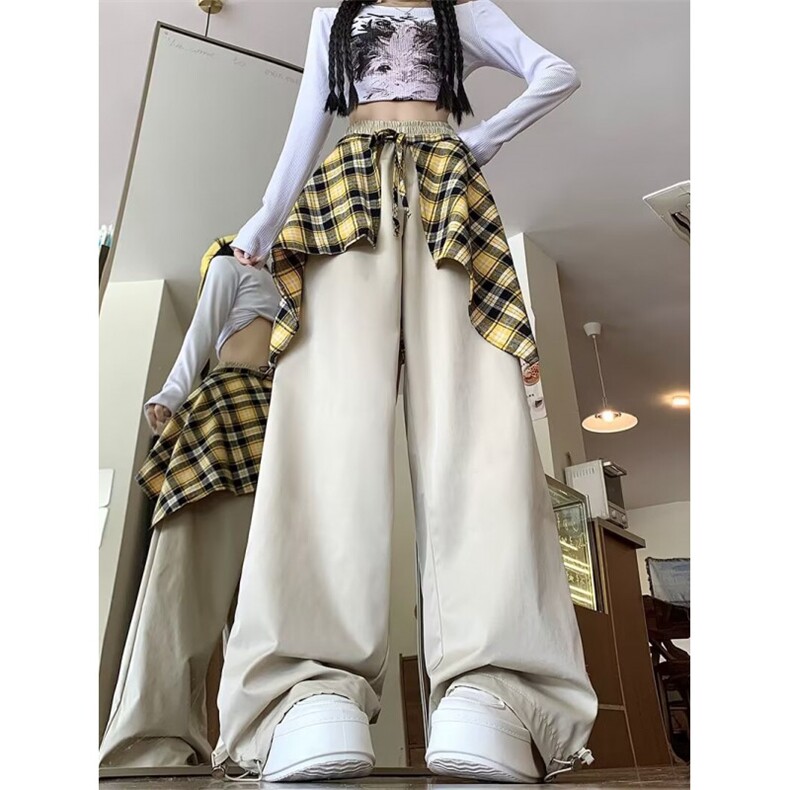 秋款男女休闲裤格子飘带装饰抽绳束脚中性风长裤H0638P45,男装休闲裤,星座1013-1
