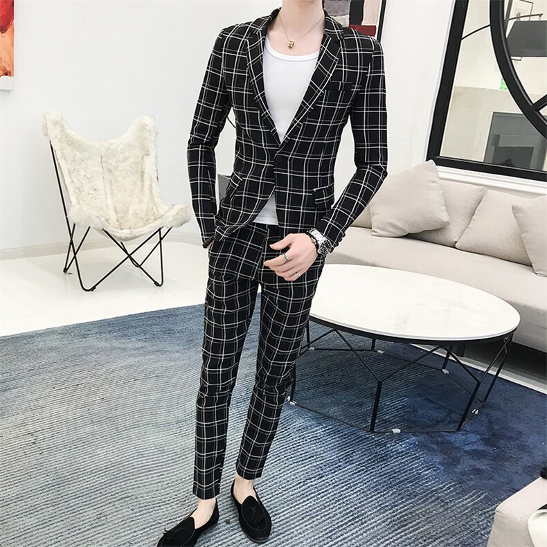 西装男英伦结婚礼服格子两件套小西服西裤套装A328-1903,男装西服套装,星座406