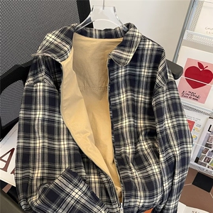 复古格子布双面穿外套男春秋休闲夹克高级感上衣潮牌W9324/P77图片