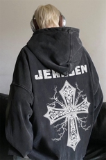 水洗连帽卫衣美式高街十字架印花JK23385特p53-控88，男装卫衣，星座605(原A050)