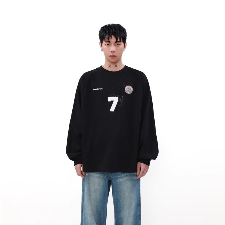 脏染运动球服卫衣男插肩长袖t恤工装休闲棒球上衣潮WY51P47,男装T恤,星座1013-5
