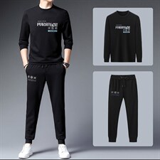 2023秋季新款中年男休闲运动套装潮流圆领T恤两件套百搭卫衣套装，男装休闲套装，电商B212（原钱塘6029）
