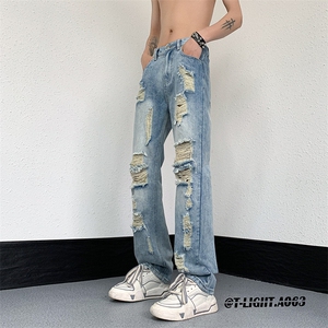2026夏季美式高街破洞小众牛仔裤货号K725P55图片