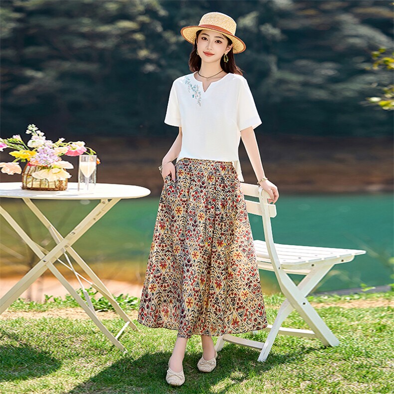 气质高腰碎花半身裙女夏季2026新款今年流行遮胯a字半身长裙,女装半身裙,倪叶myz