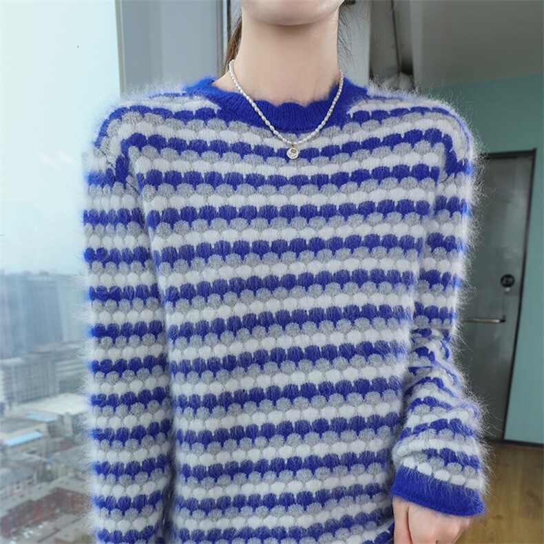 秋冬季新款舒适时尚百搭加厚圆领貂绒衫，女装针织衫/毛衣，冬贝尔貂绒