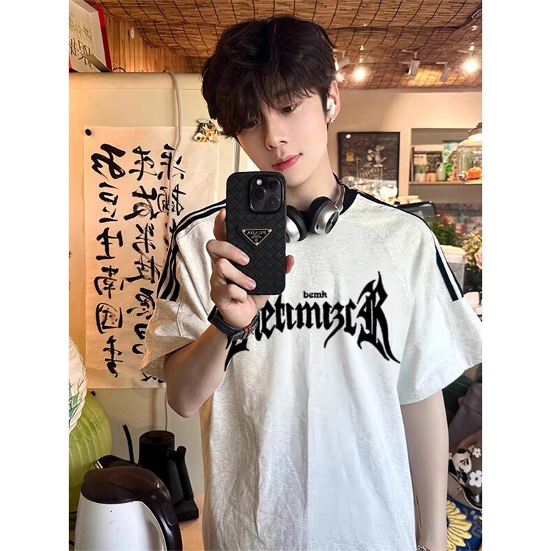 夏季美式高街重磅纯棉三条杠织带撞色男女短袖T恤ZD634-特P30,男装T恤,电商A486-1
