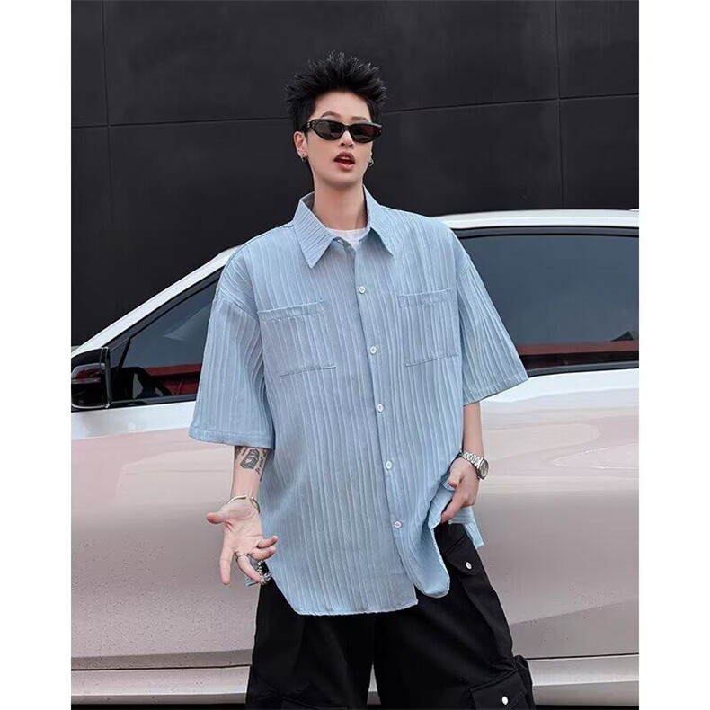 夏季新款衬衫短袖高级感青少年衬衣七分袖新中式外套7222P40,男装T恤,星座410-2