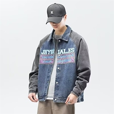 Y8011-P45日系潮流拼接撞色牛仔夹克男情侣装，男装夹克，电商B323A