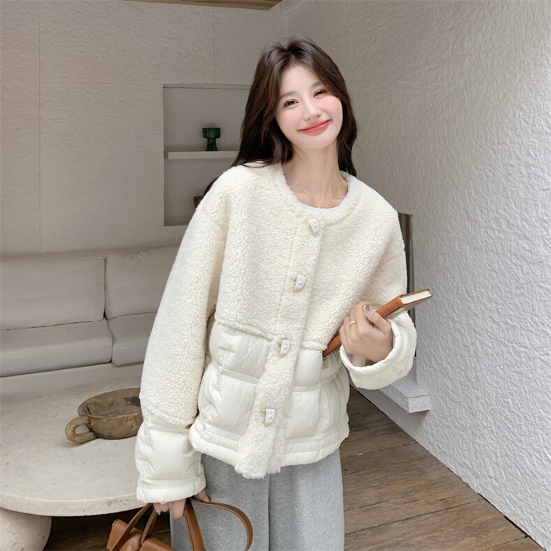 新品米色皮毛一体拼接羽绒服90绒2C198-6627-P245K368,女装羽绒服,2C198