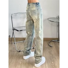 直筒牛仔裤男春季潮牌时尚宽松黄泥水洗星星印花牛仔裤潮，男装牛仔裤，星座506A