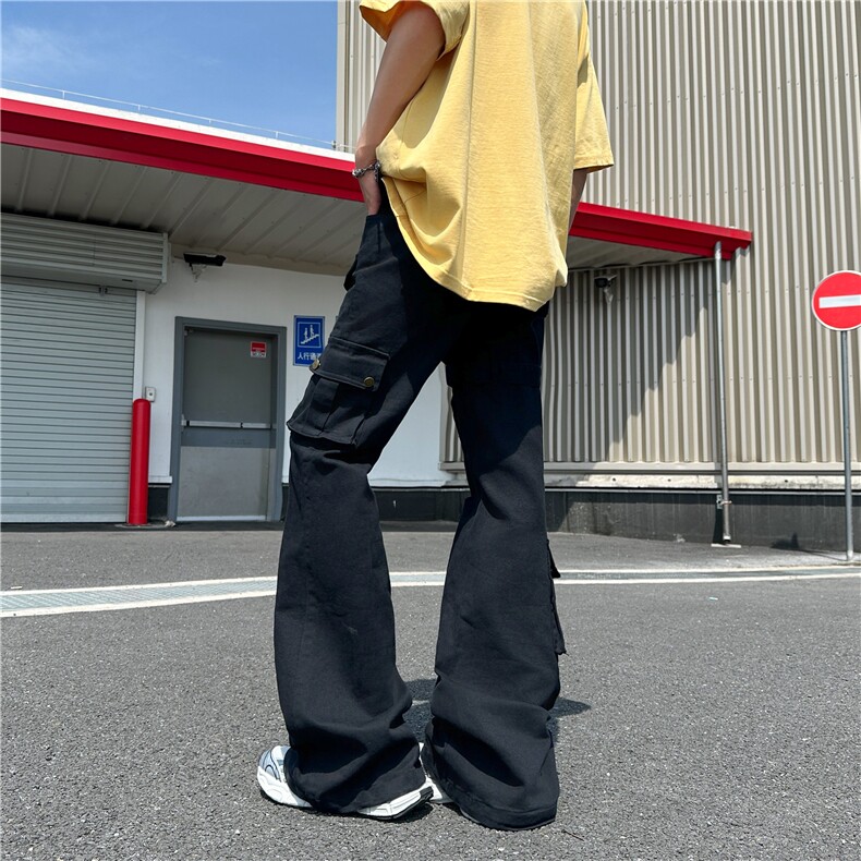 夏季绑带微喇牛仔裤男cleanfit美式高街vibe喇叭修身工装N165-P53,男装牛仔裤,星座308B-2