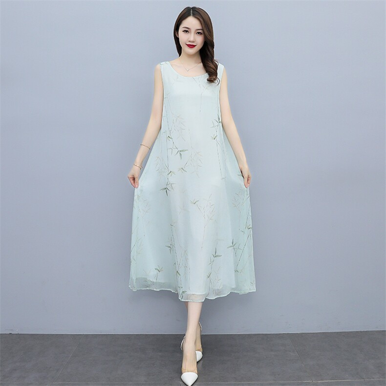 连衣裙女2025夏新款百搭气质时尚洋气显瘦雪纺单裙子,女装连衣裙,秀美人生