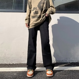 修身显瘦黑色牛仔裤男生春秋基础款美式高街vibe裤子直筒微喇长裤图片