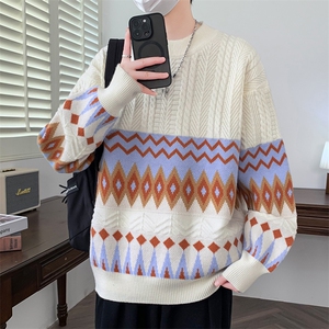 【抖音得物】2025秋季时尚毛衣针织衫男士圆领宽松长袖,男装针织衫/毛衣,电商A113