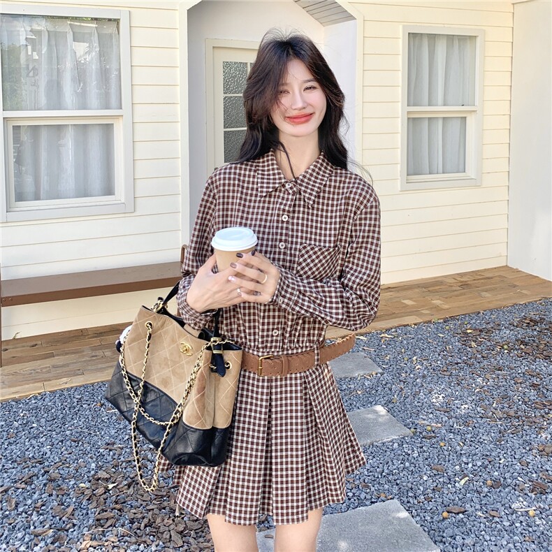 学院风格子衬衫套装女2025秋季新款韩系小个子气质减龄短裙两件套,女装套装/套裙,2C012