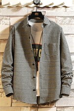 2021春季新砖墙挂拍日系大码男ins网红潮流千鸟格子衬衫C3331-P40，男装衬衫，电商A001