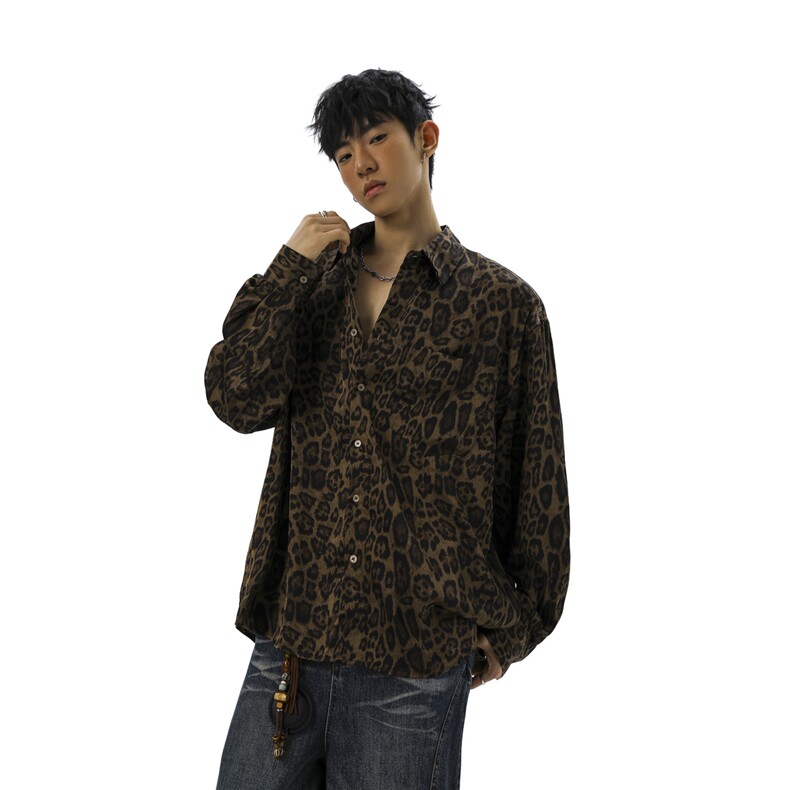 无影墙豹纹长袖衬衫大码M-5XL100%聚酯纤维衬衫男CS78728P35控58,男装衬衫,星座226-1