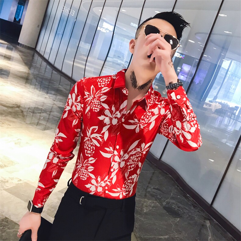312A-741-P502020秋季波罗印花修身长袖衬衫男夜店发型师衬衣,男装衬衫,星座312A-5