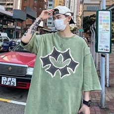 美式几何图案印花复古水洗做旧半袖重磅短袖T恤B239-1136-P38，男装T恤，星座514-2(原B239)