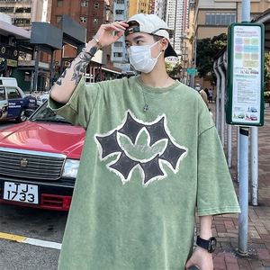 美式 几何图案印花 复古水洗做旧半袖 重磅短袖T恤 B239-1136-P38图片