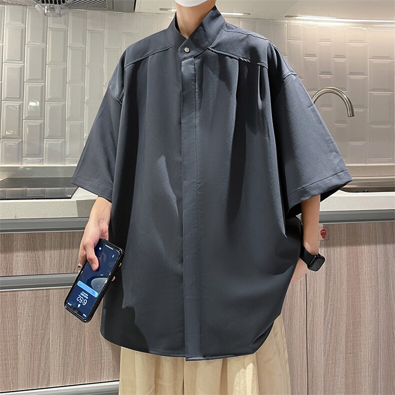 S113-P35日系复古冰丝短袖衬衫,男装衬衫,星座1501-1