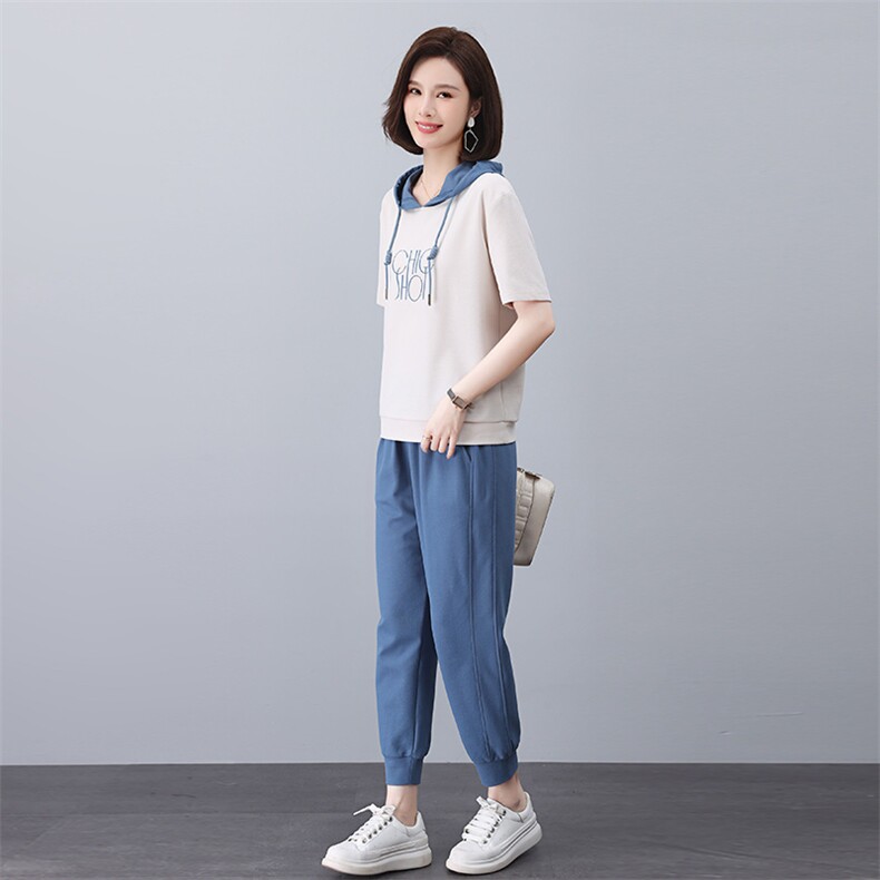 休闲运动套装女夏装2025夏季新款跑步服小个子妈妈洋气时尚两件套图片