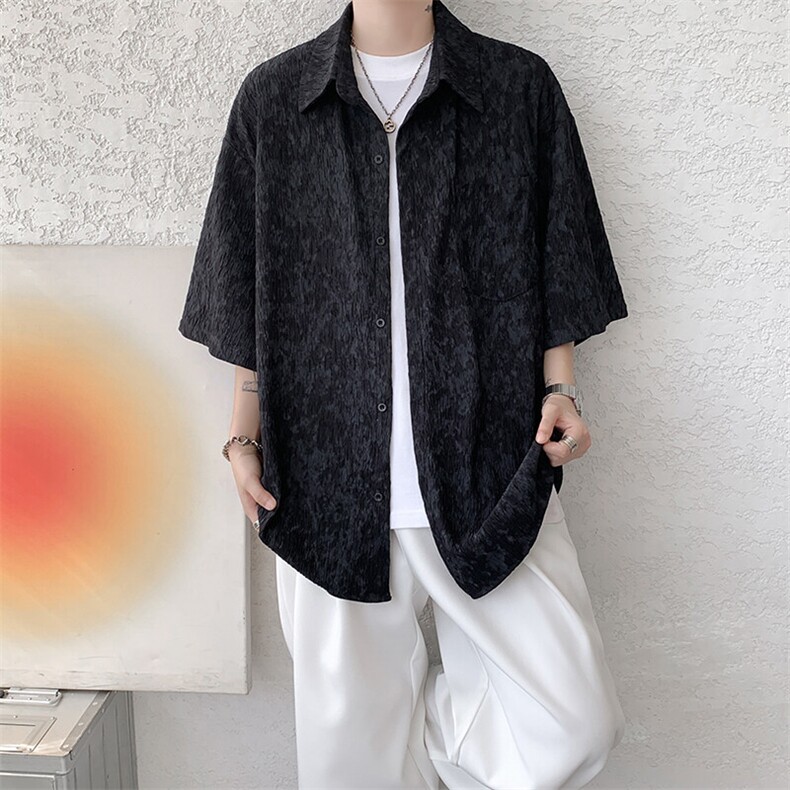 8XL-M肌理褶皱冰丝短袖衬衫男夏薄款半袖防晒衬衣外套DC28010P45,男装衬衫,电商B312