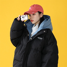 中性风冬装ins撞色拼接厚款保暖连帽棉服A125-Y281-P130女类，男装棉衣，电商A125