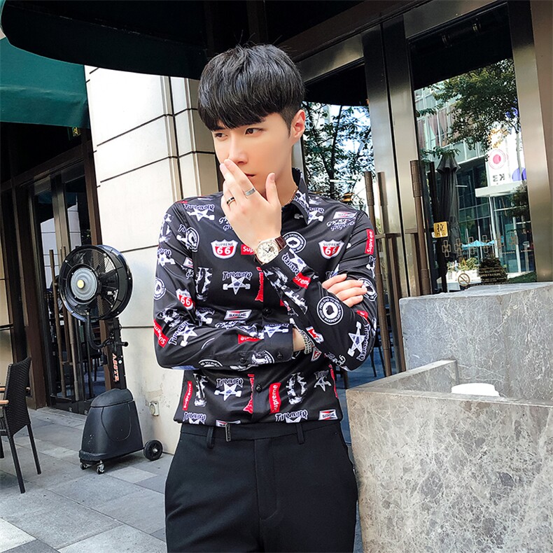 2021秋冬潮流个性花衬衫男长袖韩版休闲印花衬衣A470-CS106,男装衬衫,电商A207