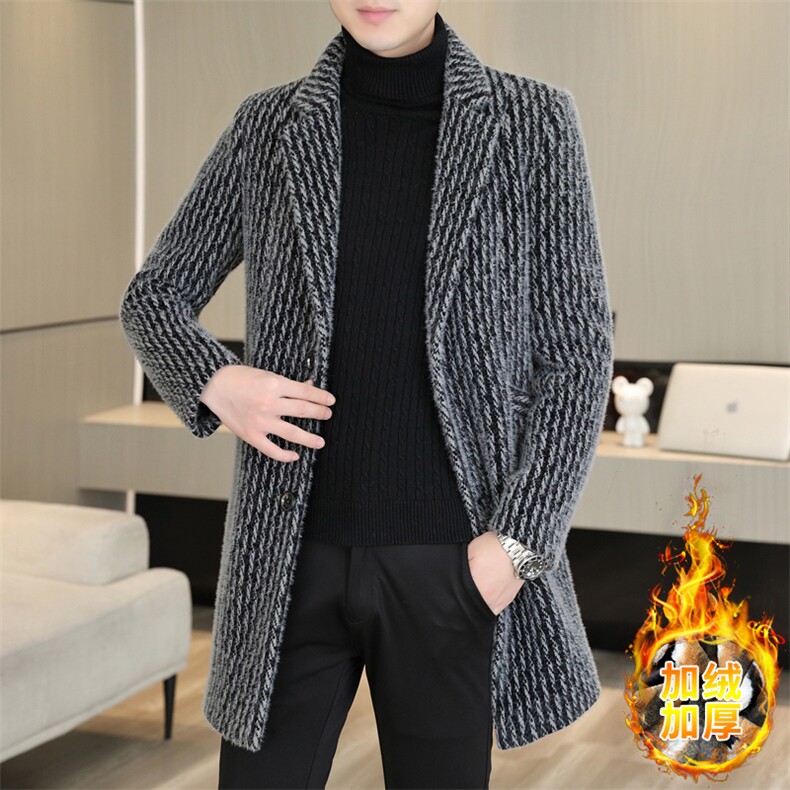 加绒加厚西装领大码中长款型男商务休闲青年外套男D90-P175,男装西服套装,星座310B-3