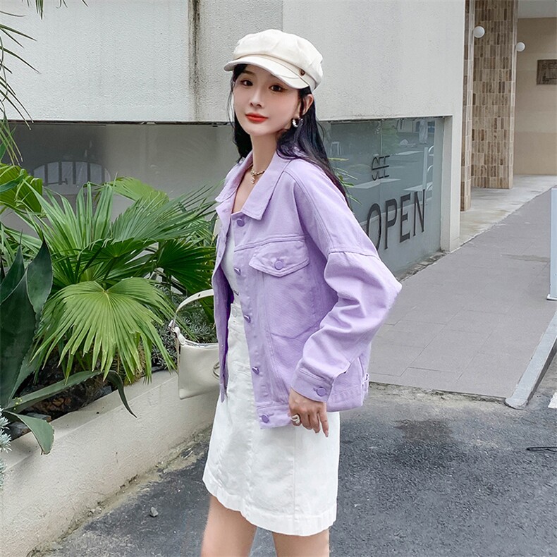紫色牛仔外套女小个子2024春季韩版新款百搭宽松短款长袖上衣潮,女装短外套,MQ