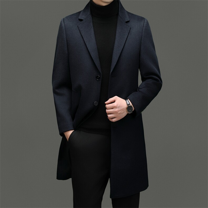 男装毛呢大衣AE826加长款羊毛大衣含羊绒商务版有大码，男装毛呢大衣，钱塘207-1