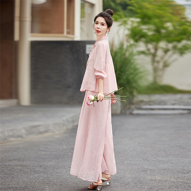 新中式国风阔腿裤裙女2025夏新款时尚洋气减龄遮肉防晒,女装防晒衣,水衣源