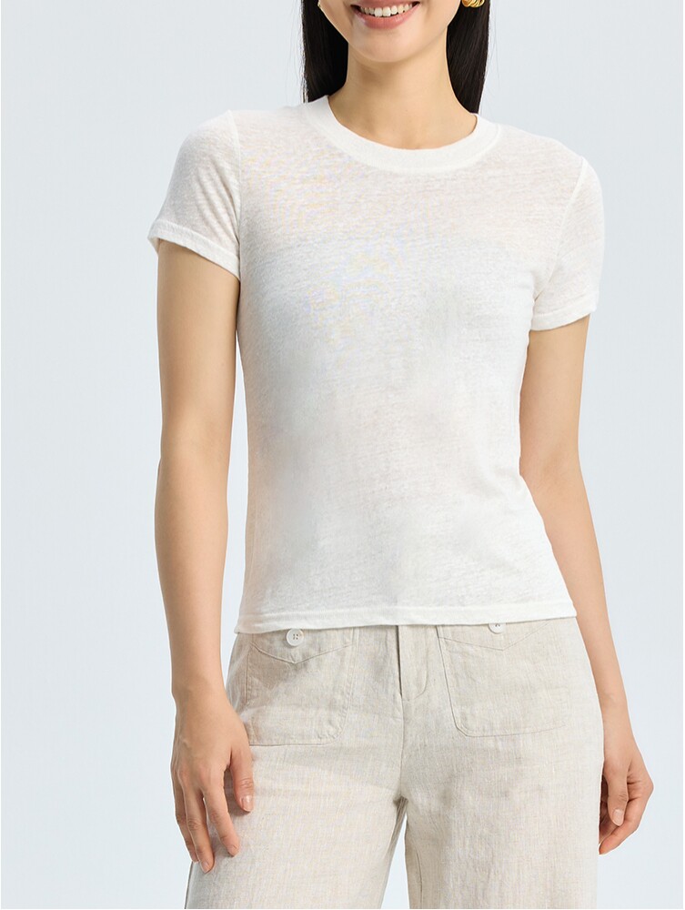 2025简约百搭正肩圆领短袖，女装T恤，鑫萬耀羊绒