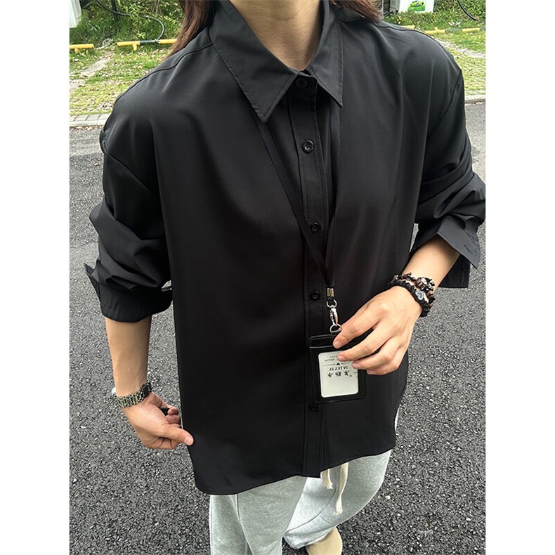 四季薄款冰丝长袖衬衫男简约纯色垂感休闲长袖痞帅衬衣CS031-P28,男装衬衫,星座301C-5
