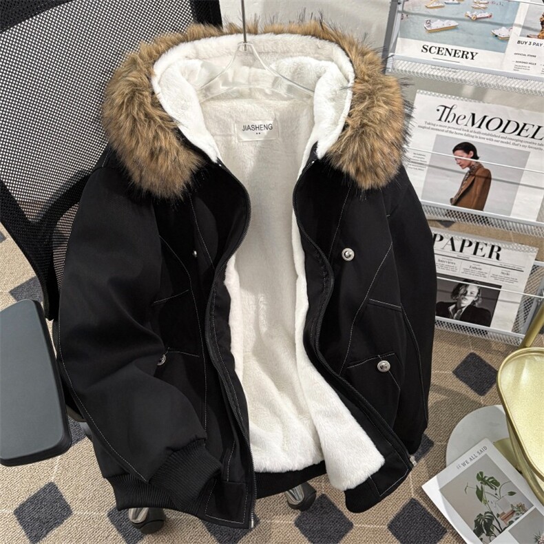 可卸毛领美式复古棉服外套男女冬季连帽短款情侣棉衣9929P90,男装棉衣,星座410-2