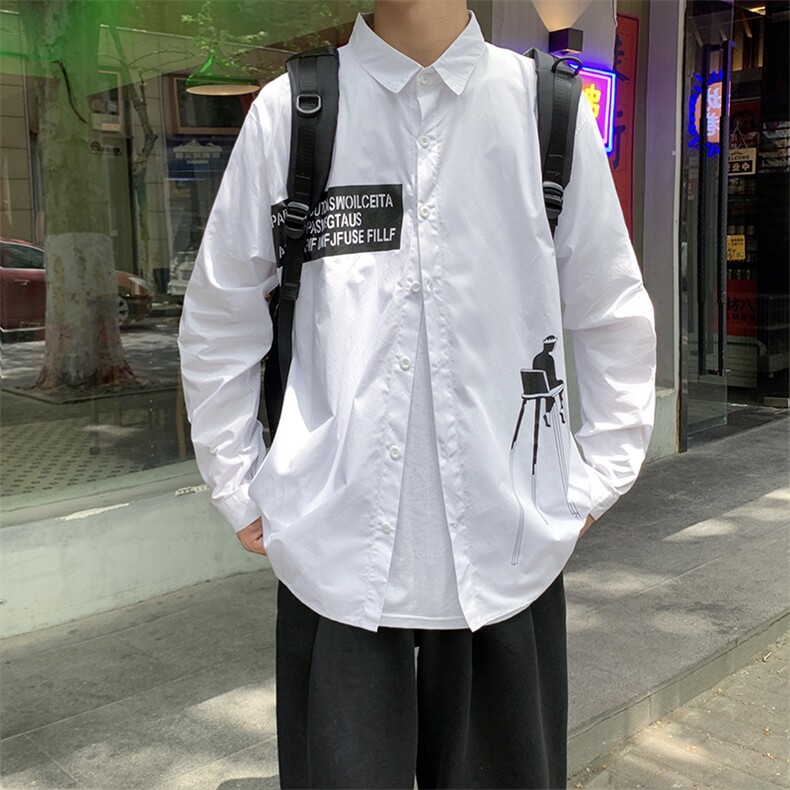 春季日系复古潮牌印花衬衫男士原宿港风长袖衬衣潮流W1600-P32,男装衬衫,星座512-4