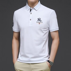 男士免烫短袖t恤薄款夏季中年休闲纯棉刺绣半袖POLO衫 P48图片