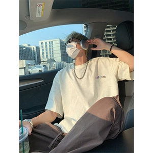 美式重磅做旧印花短袖t恤圆领宽松半袖情侣上衣T3667-特价P28图片