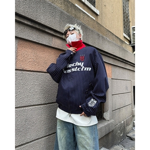 美式街头翻领条纹夹克男cleanfit高街宽松飞行服外套JK08566-P68图片