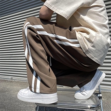 侧条纹裤子男休闲夏季垂感长裤美式潮牌宽松运动直筒裤AH929-P35，男装休闲裤，星座1008-1