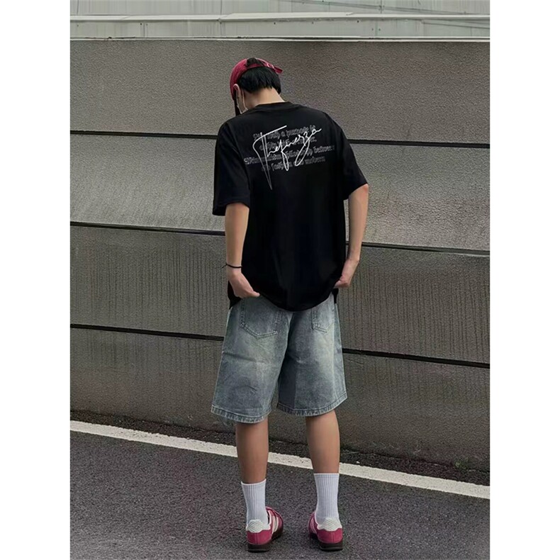抖音得物供货210克现货宽松纯棉美式潮牌印花落肩袖纯棉T恤AT2172,男装T恤,电商A443