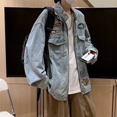 美式高街牛仔外套男春秋港风宽松水洗立领夹克男JK2053-P73，男装夹克，星座1116A-1（原606A）
