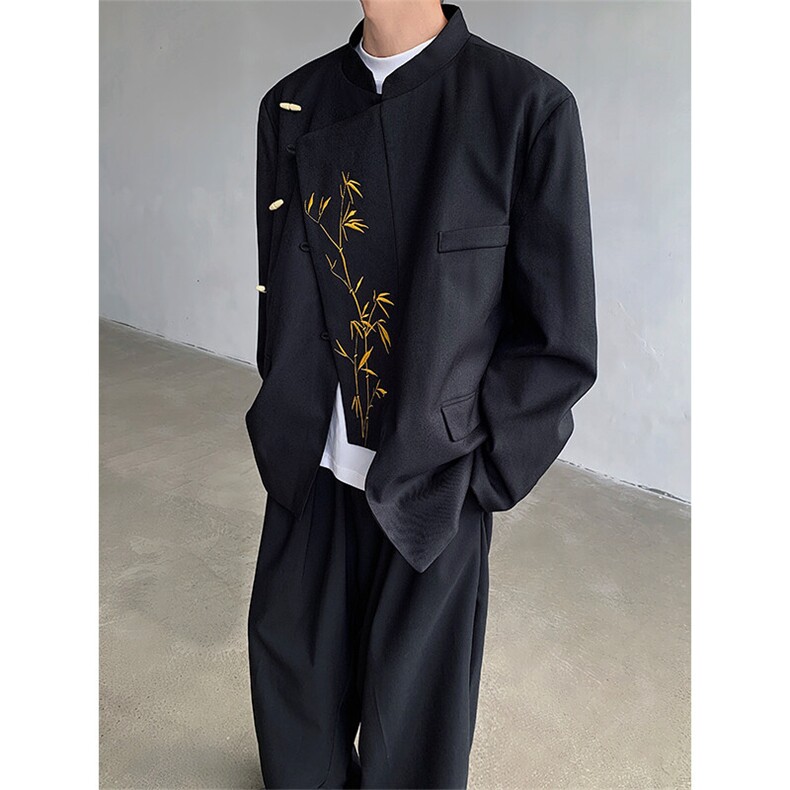 现货！25新中式TR重工刺绣喜服礼服金竹报喜立领西服xz91-p145,男装西服,电商B288