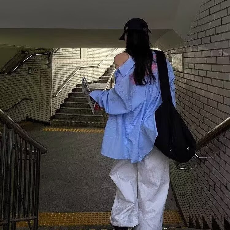 百搭美式字母印花长袖衬衫男春秋款宽松潮牌复古设计感衬衣外套潮,男装衬衫,星座1210-1